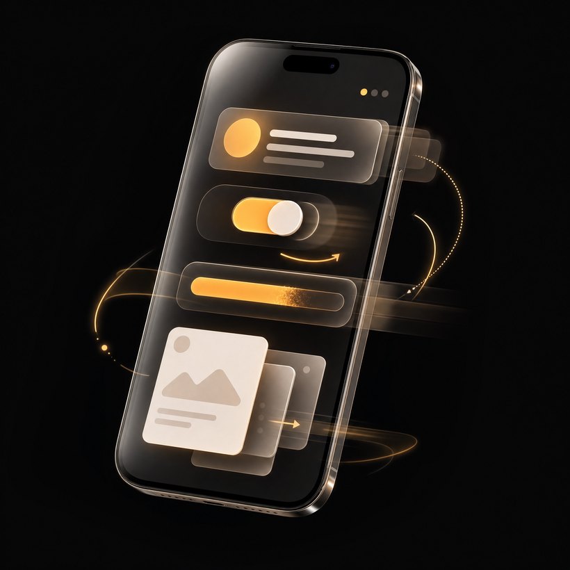 A smartphone showing animated interface elements with motion trails
